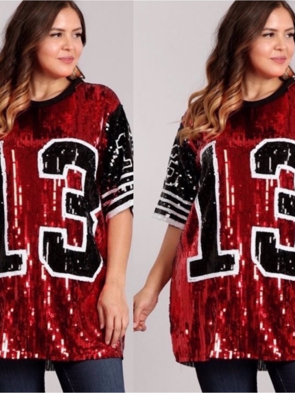Red Sequin Numbered Tunic Dress - Plus Size